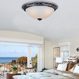 Flush Mount Light Glass Resin Silver Carving Retro European Classic