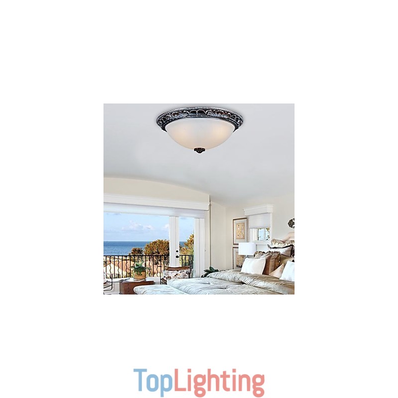 Flush Mount Light Glass Resin Silver Carving Retro European Classic