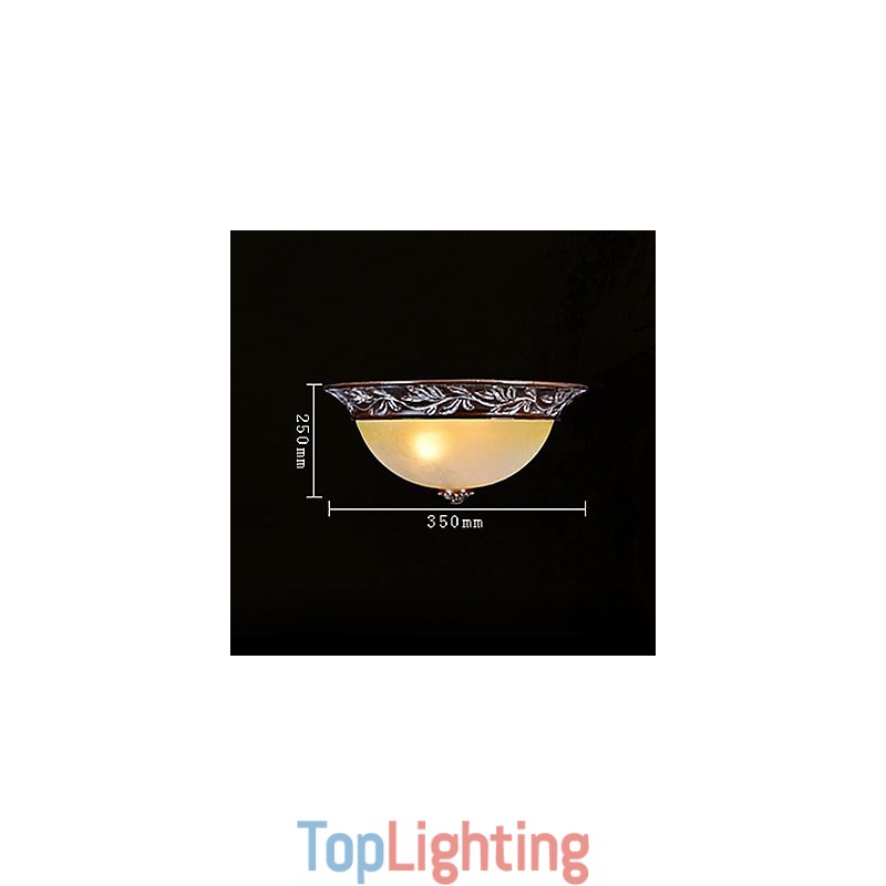 Flush Mount Light White Yellow Glass Resin Silver Carving European Classic