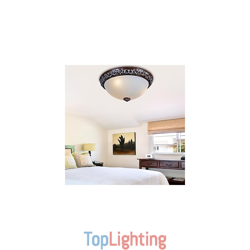 Flush Mount Light Glass Resin Silver Carving European Classic