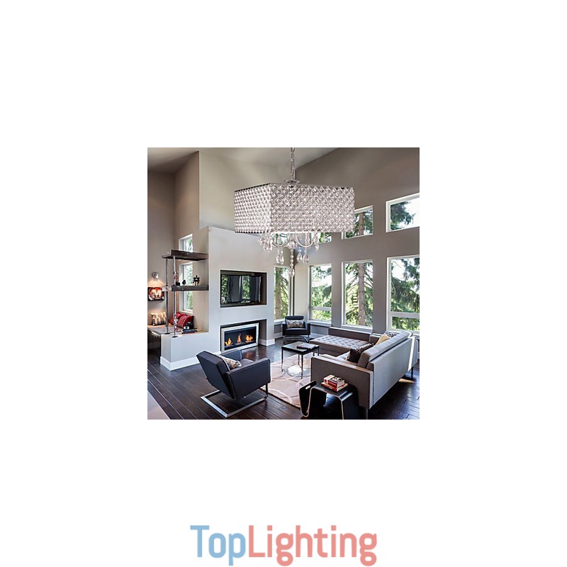 Modern Contemporary Drum Crystal Painting Metal Chandelier