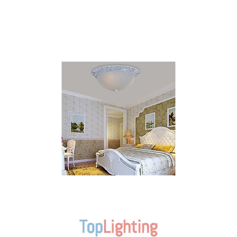 White Flush Mount Light Glass Resin Carving European Classic