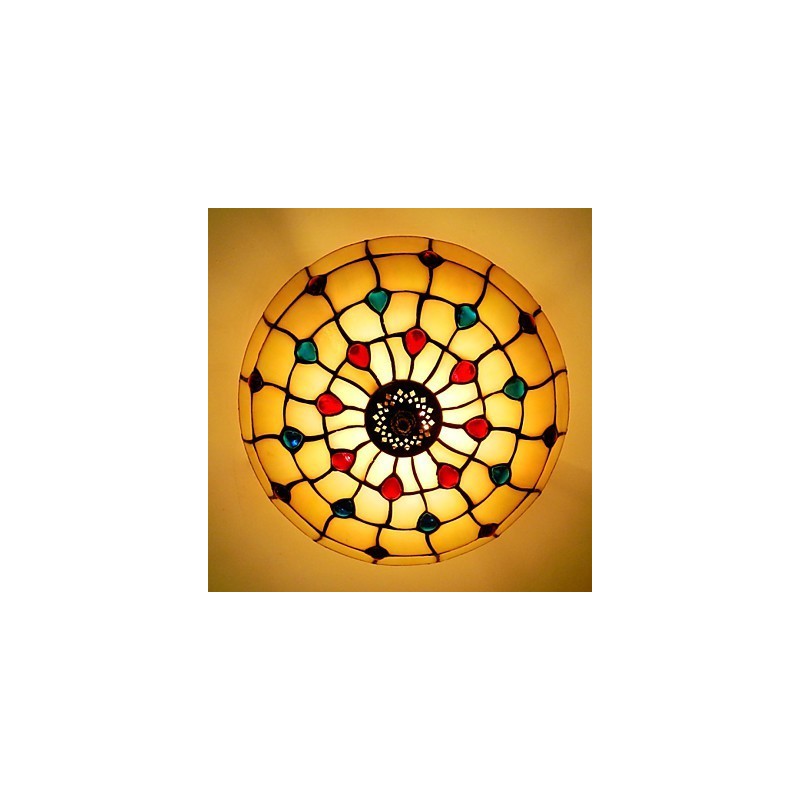 30*19CM Europe Type Style Wrought Iron Pnd Tail On Half Dome Light Colored Glass Sitting Lamp
