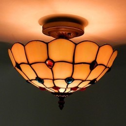 30*19CM Europe Type Style Wrought Iron Pnd Tail On Half Dome Light Colored Glass Sitting Lamp