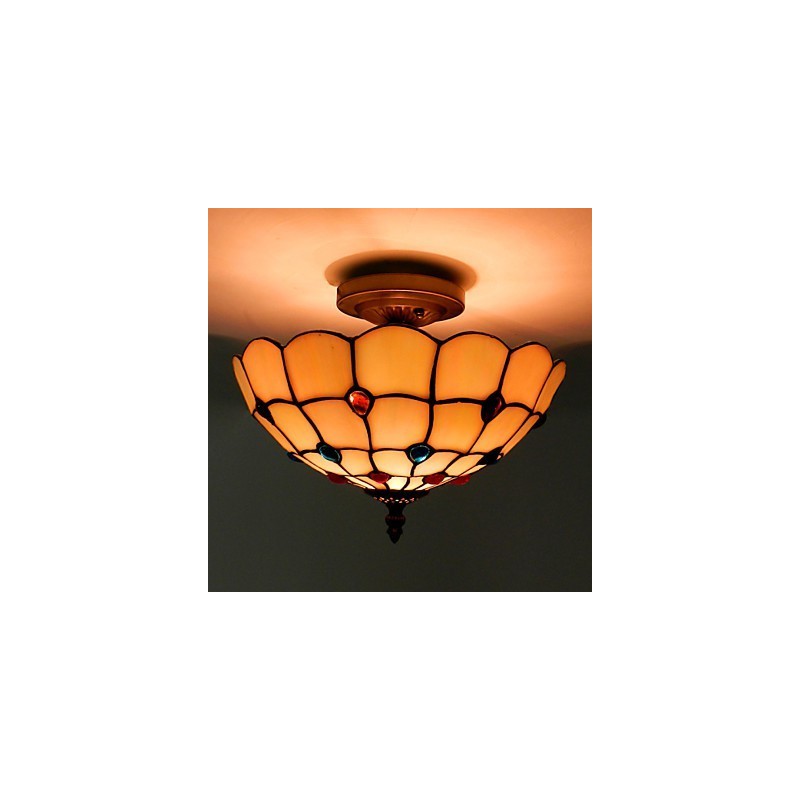 30*19CM Europe Type Style Wrought Iron Pnd Tail On Half Dome Light Colored Glass Sitting Lamp