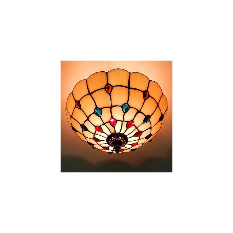 30*19CM Europe Type Style Wrought Iron Pnd Tail On Half Dome Light Colored Glass Sitting Lamp