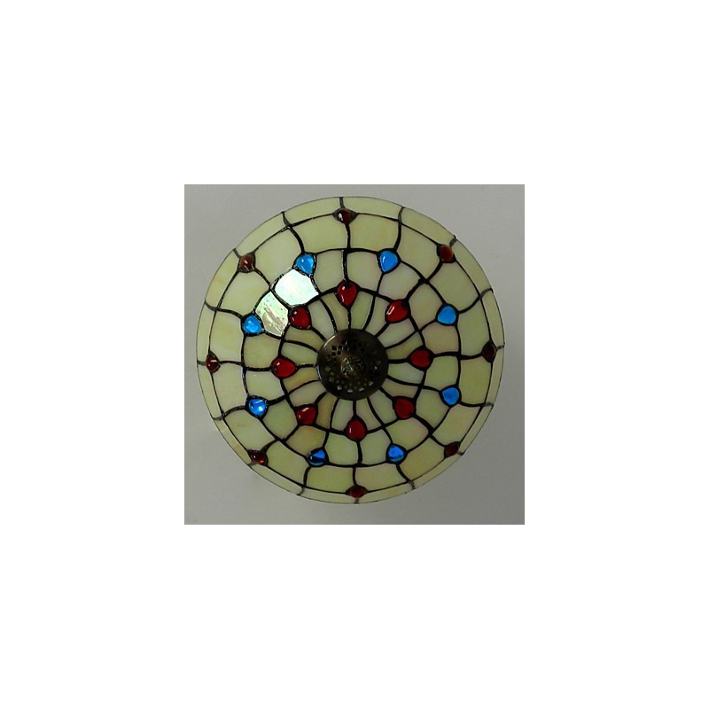 30*19CM Europe Type Style Wrought Iron Pnd Tail On Half Dome Light Colored Glass Sitting Lamp