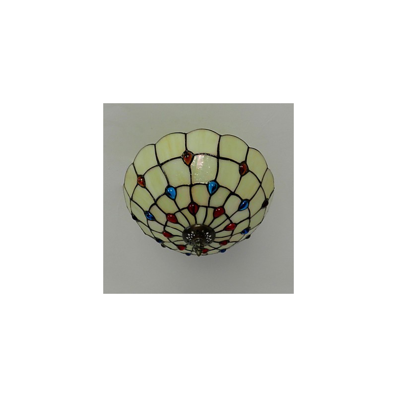 30*19CM Europe Type Style Wrought Iron Pnd Tail On Half Dome Light Colored Glass Sitting Lamp