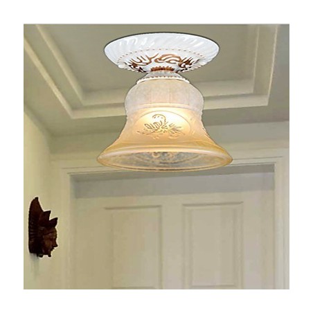White Flush Mount Light Pattern Glass Shade Hand Gilt European Retro Classic White Flush Mount Light Pattern Glass Shade Hand Gilt European Retro Classic