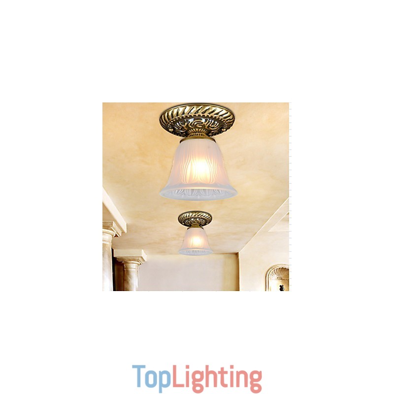 Bronze Flush Mount Light Pattern Glass Shade European Retro Classic