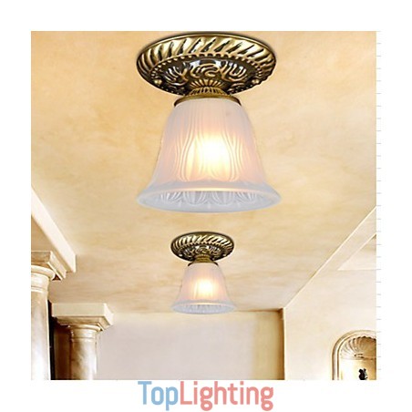 Bronze Flush Mount Light Pattern Glass Shade European Retro Classic Bronze Flush Mount Light Pattern Glass Shade European Retro Classic