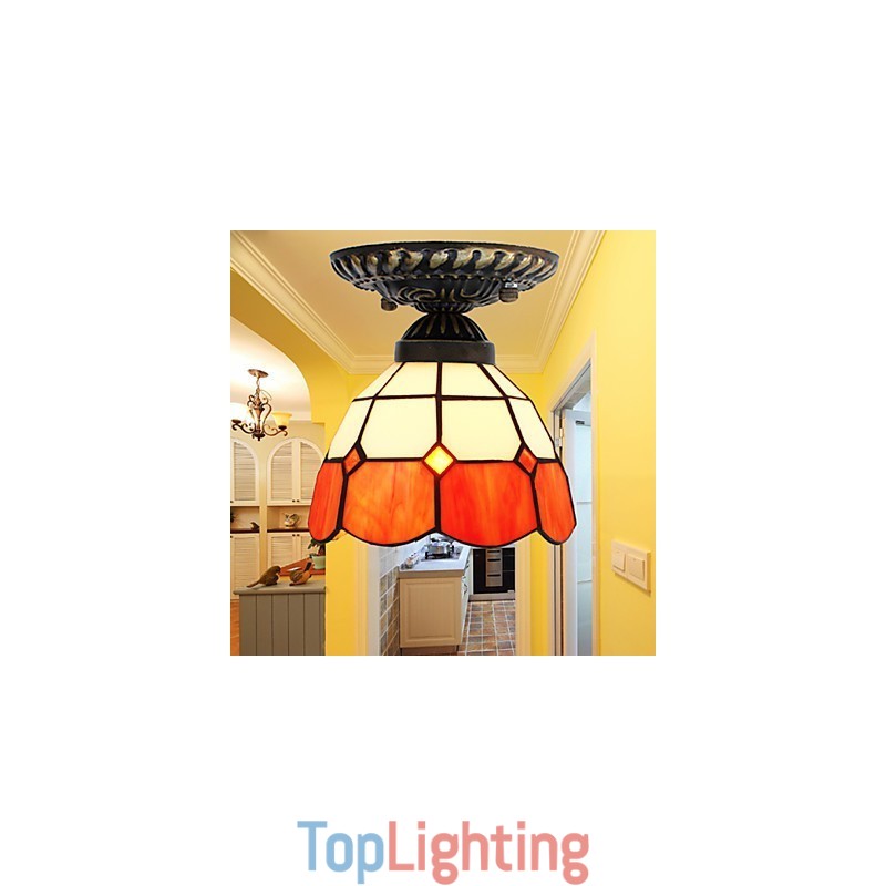 17*European Rural Creative Arts Stained Glass Absorb Dome Lamp Light