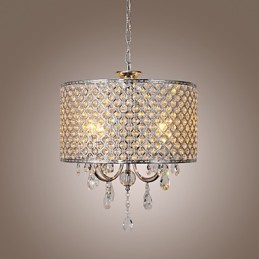 Drum Chandelier Crystal Modern 4 Lights Pendant Lamp