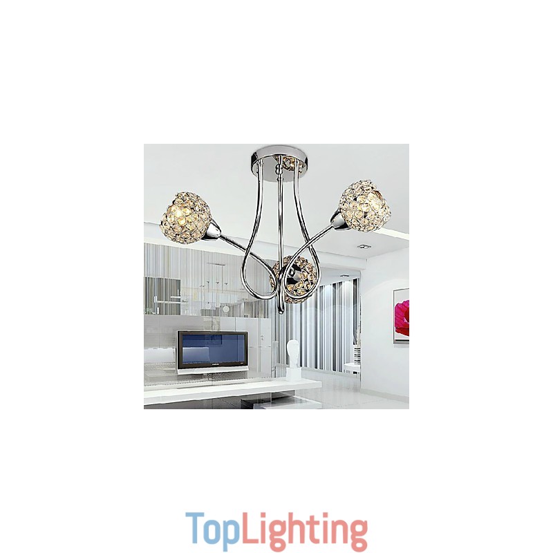 Modern Shining 3 Light Flush Mount In Crystal Design