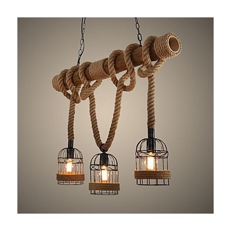 American Country Retro Bamboo Three Head Rope Chandelier American Country Retro Bamboo Three Head Rope Chandelier