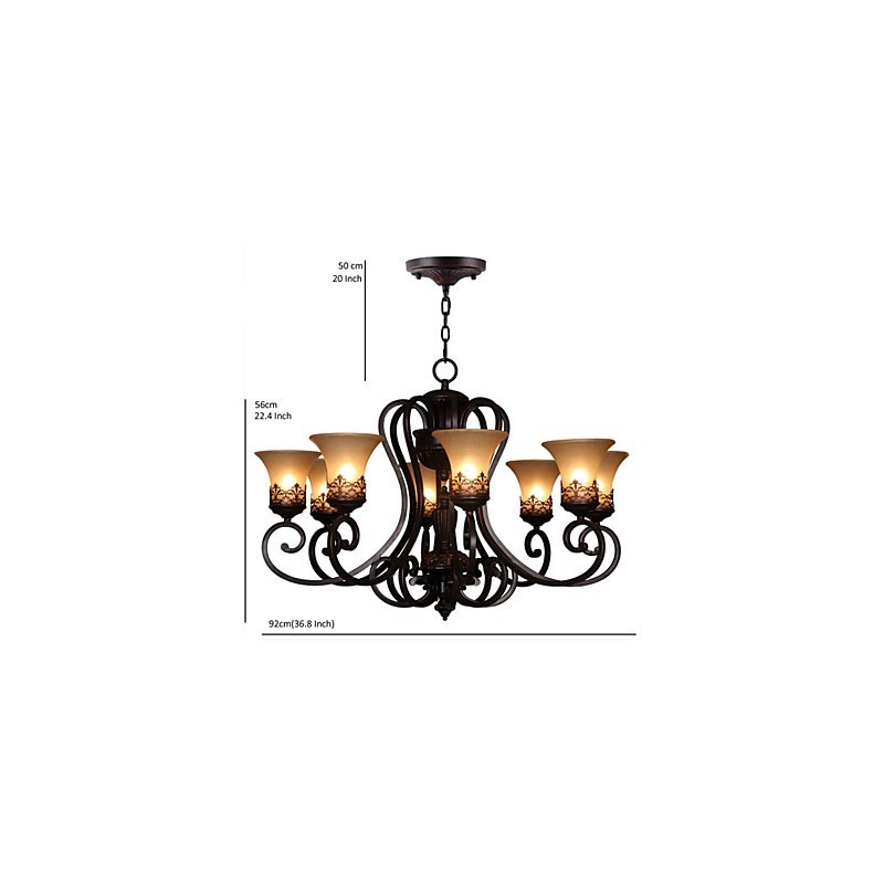 Chandelier Pendant Light 8 Lights Vintage Country Island Metal+Glass