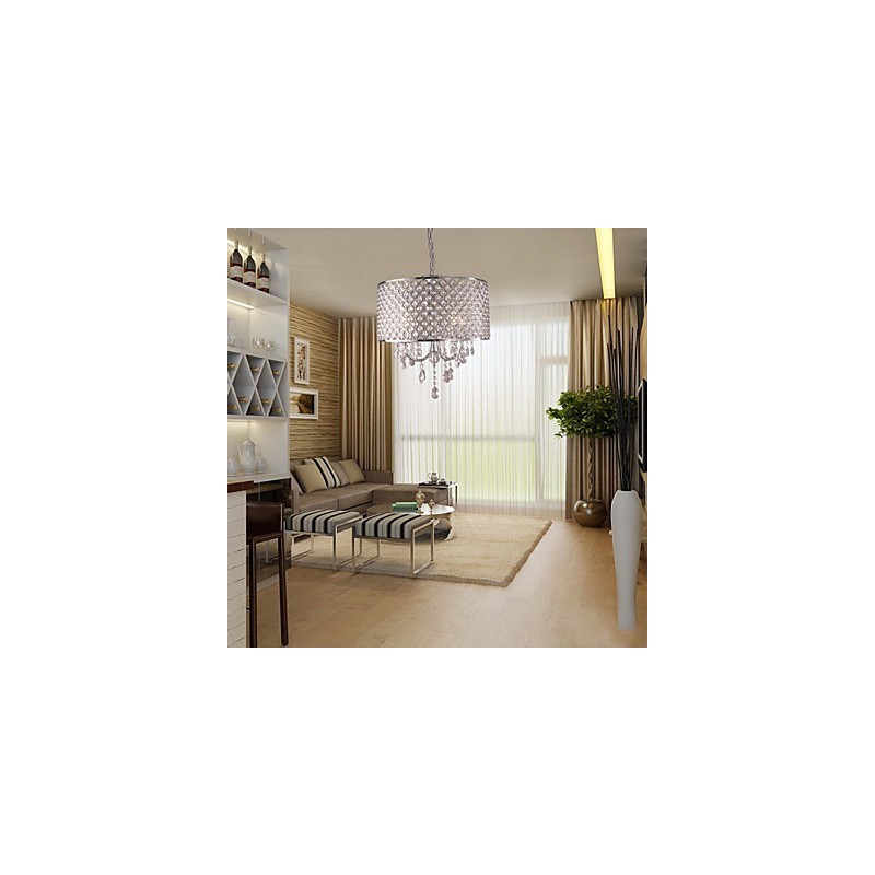 Drum Chandelier Crystal Modern 4 Lights Pendant Lamp