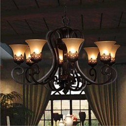 Chandelier Pendant Light 8 Lights Vintage Country Island Metal+Glass