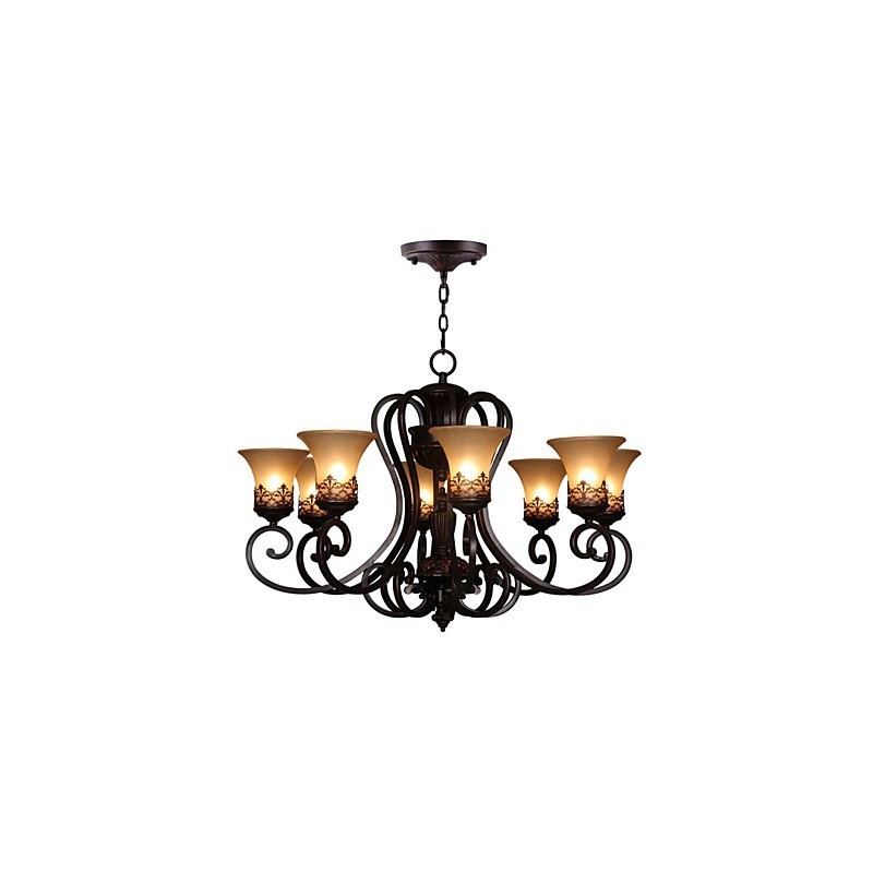 Chandelier Pendant Light 8 Lights Vintage Country Island Metal+Glass