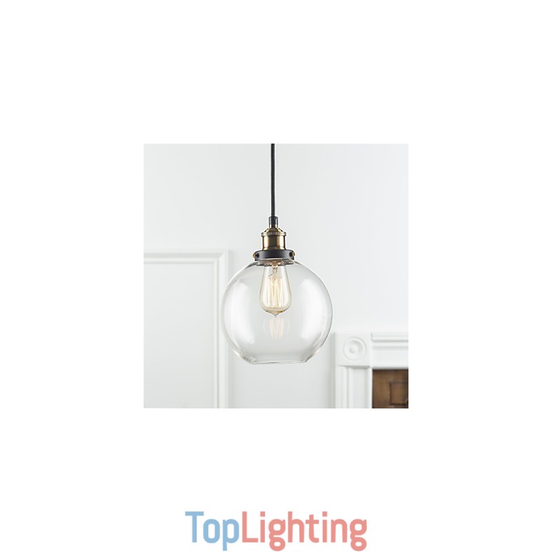 Industrial Factory Pendant Lamp Antique Brass One Light Fixture Glass Shade Cafe Pendant Light