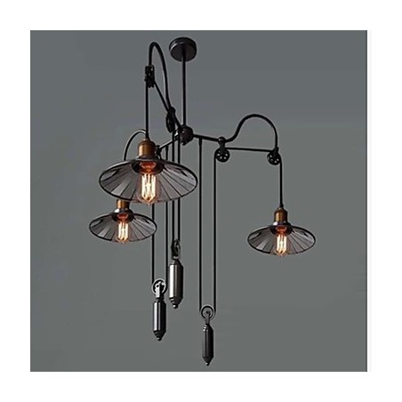 Vintage Pully Pendant Light 3 Island Foyer Metal+ Galss inside shade Vintage Pully Pendant Light 3 Island Foyer Metal+ Galss inside shade