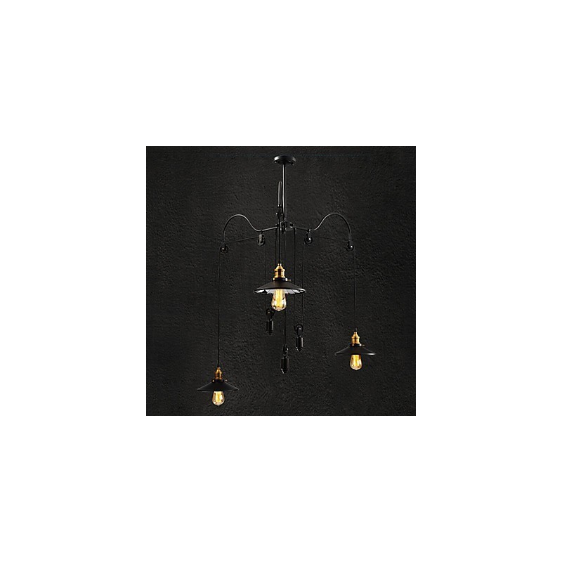 Vintage Pully Pendant Light 3 Island Foyer Metal+ Galss inside shade