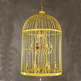 Vintage Iron Cage Staircase Lamp Chandelier Crystal