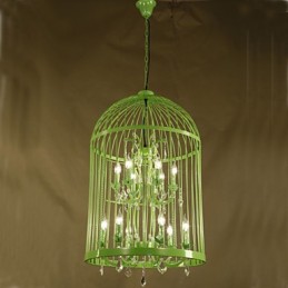 Vintage Iron Cage Staircase Lamp Chandelier Crystal