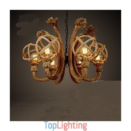 Vintage Iron Art Hemp Rope American Rural Chandelier Vintage Iron Art Hemp Rope American Rural Chandelier