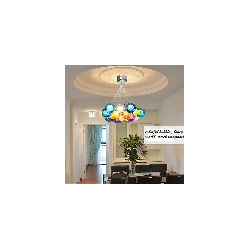 Modern Bubble Globe Colored Glass Pendant Light with 19 Lights