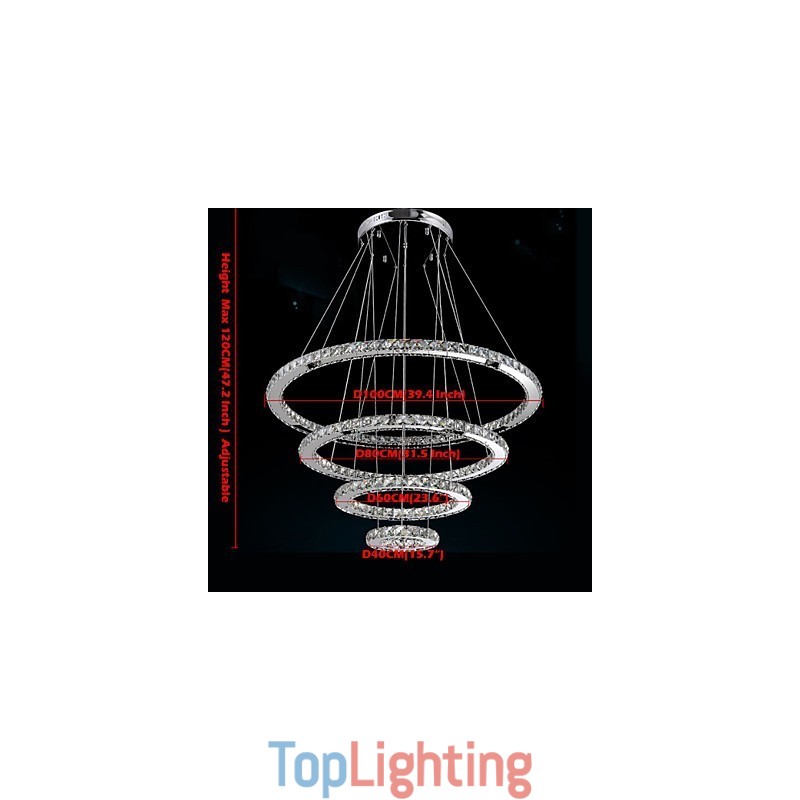 Modern Pendant Light Clear Crystal Ceiling Chandelier Lighting Lamp with D100CM+D80CM+D60CM+D40CM