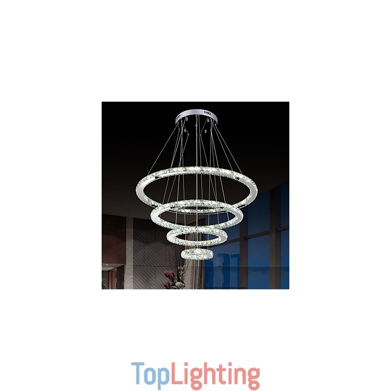 Modern Pendant Light Clear Crystal Ceiling Chandelier Lighting Lamp with D100CM+D80CM+D60CM+D40CM