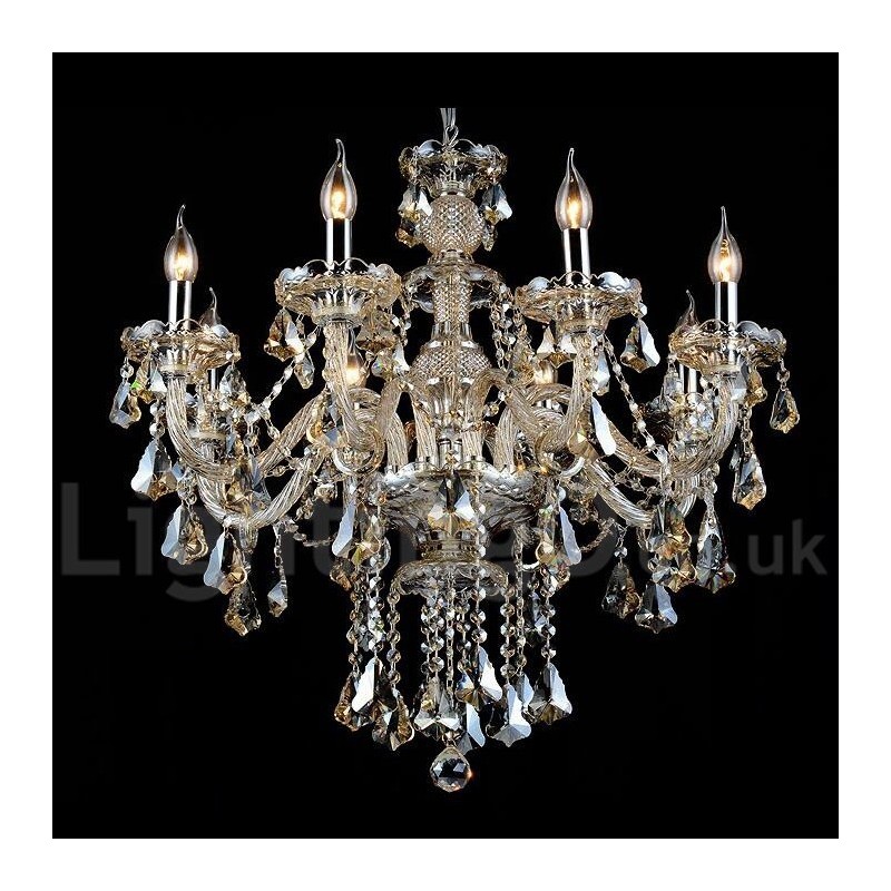 Retro Cognac Color K9 Crystal Modern Chandelier with 8 Lights