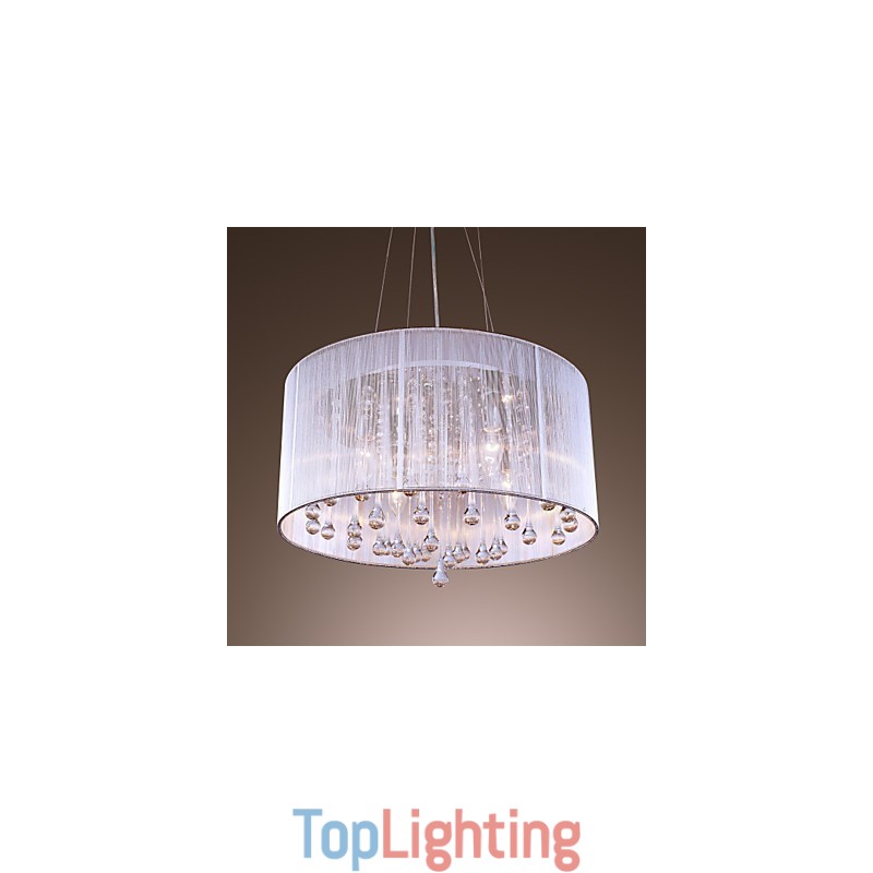 Modern Contemporary Drum Crystal Electroplated Metal Pendant Light