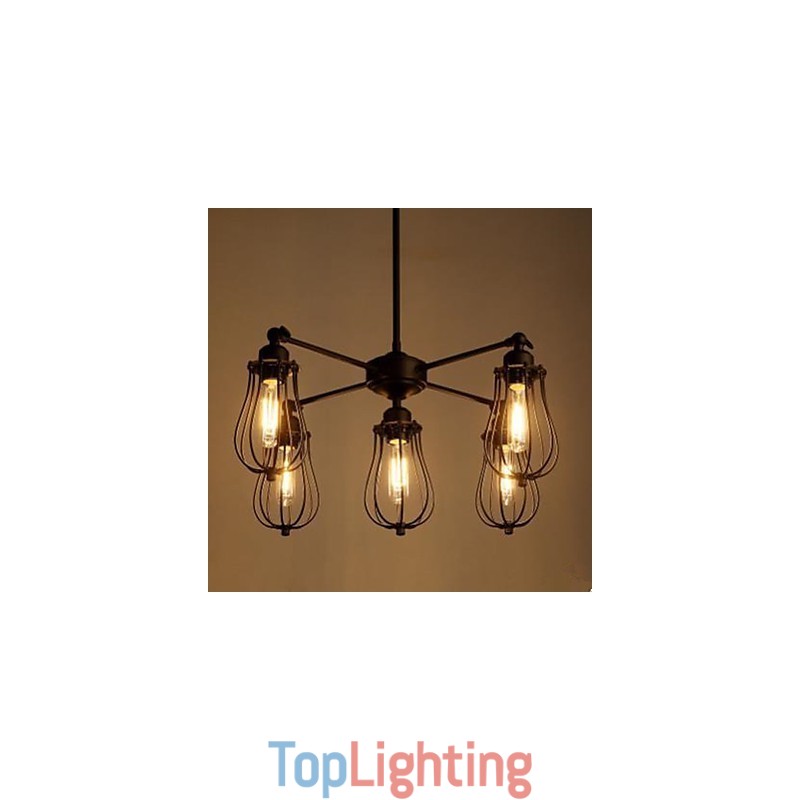 American Industrial Restoring Ancient Ways Wrought Iron Grapefruit 5 Head Droplight