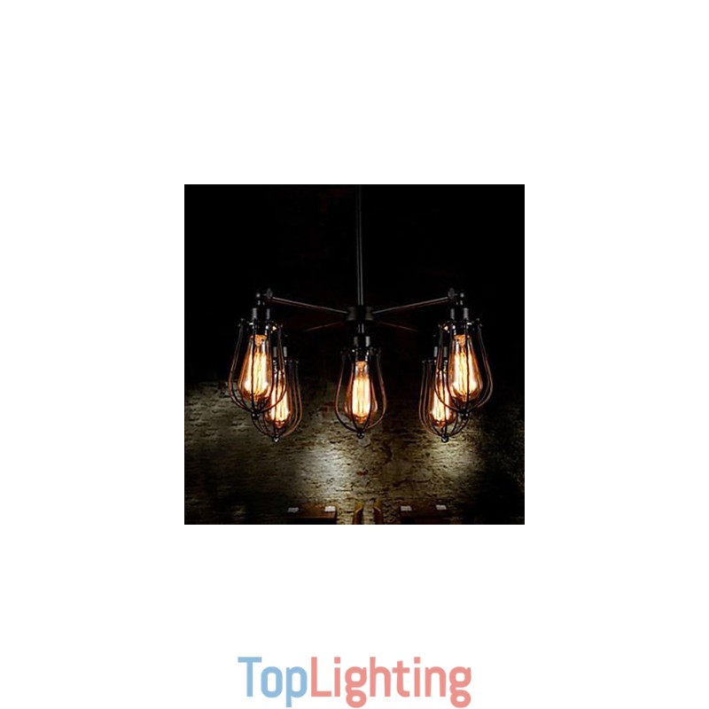 American Industrial Restoring Ancient Ways Wrought Iron Grapefruit 5 Head Droplight