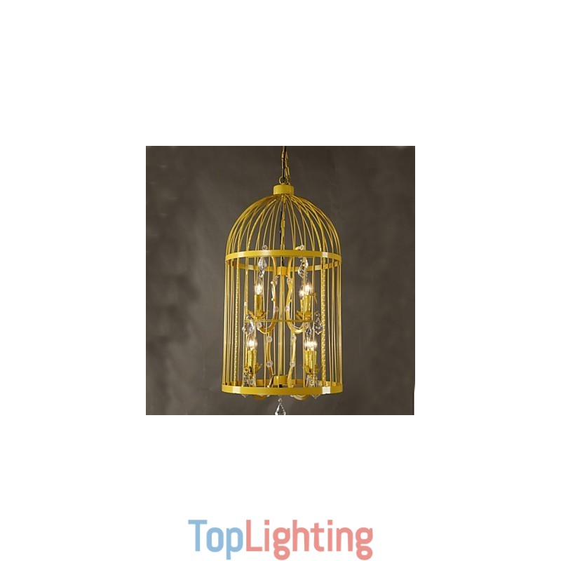 Vintage Iron Cage Staircase Lamp Chandelier Crystal A