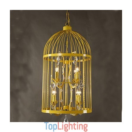 Vintage Iron Cage Staircase Lamp Chandelier Crystal A Vintage Iron Cage Staircase Lamp Chandelier Crystal A