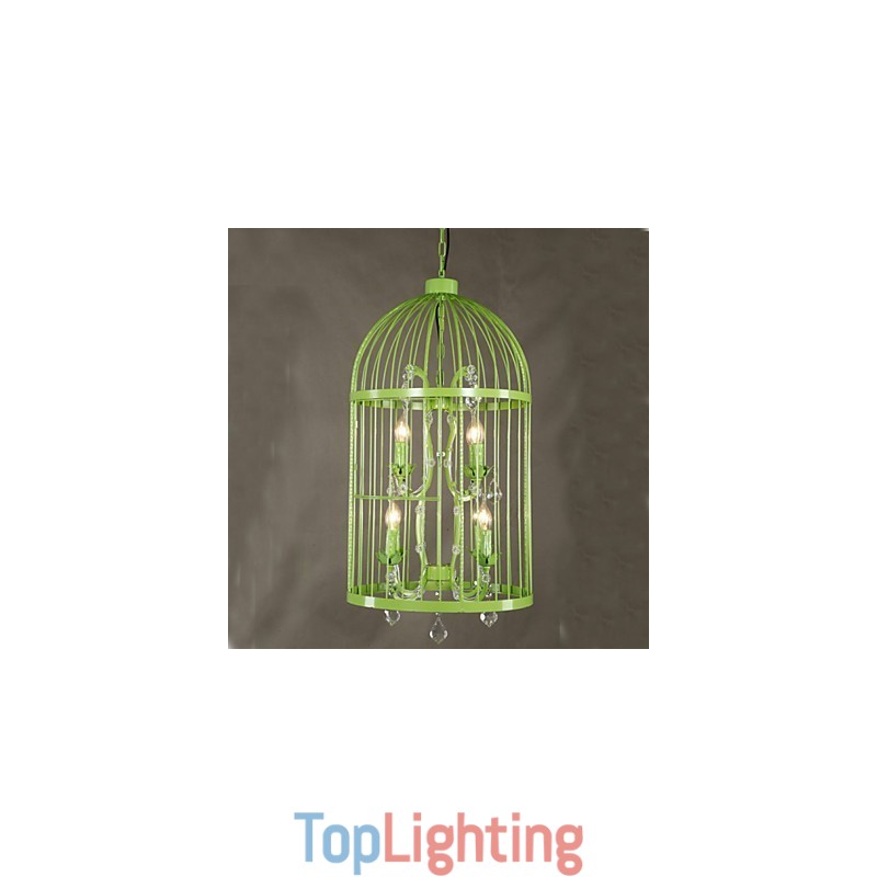 Vintage Iron Cage Staircase Lamp Chandelier Crystal A