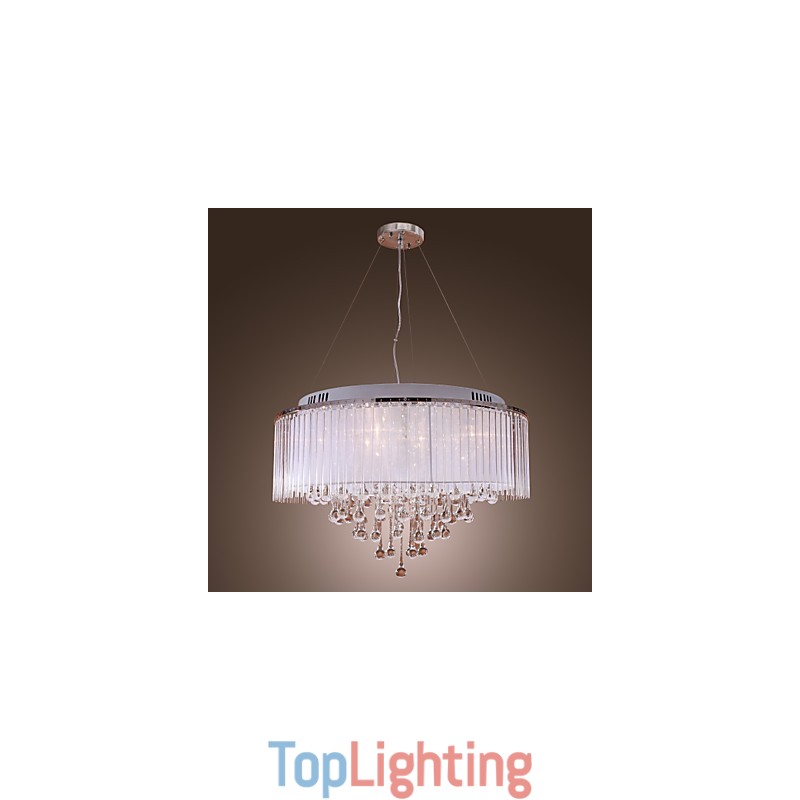 Modern Contemporary Drum Crystal Electroplated Pendant Light