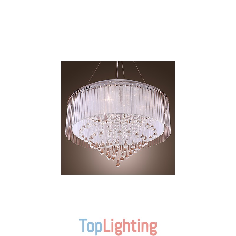 Modern Contemporary Drum Crystal Electroplated Pendant Light