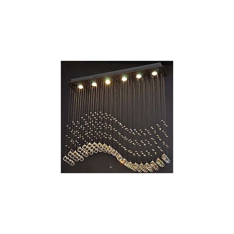 Pendant Light 6 Lights Modern Silver Canpoy Transparent Crystal Waves Ceiling Lighting Fixtures