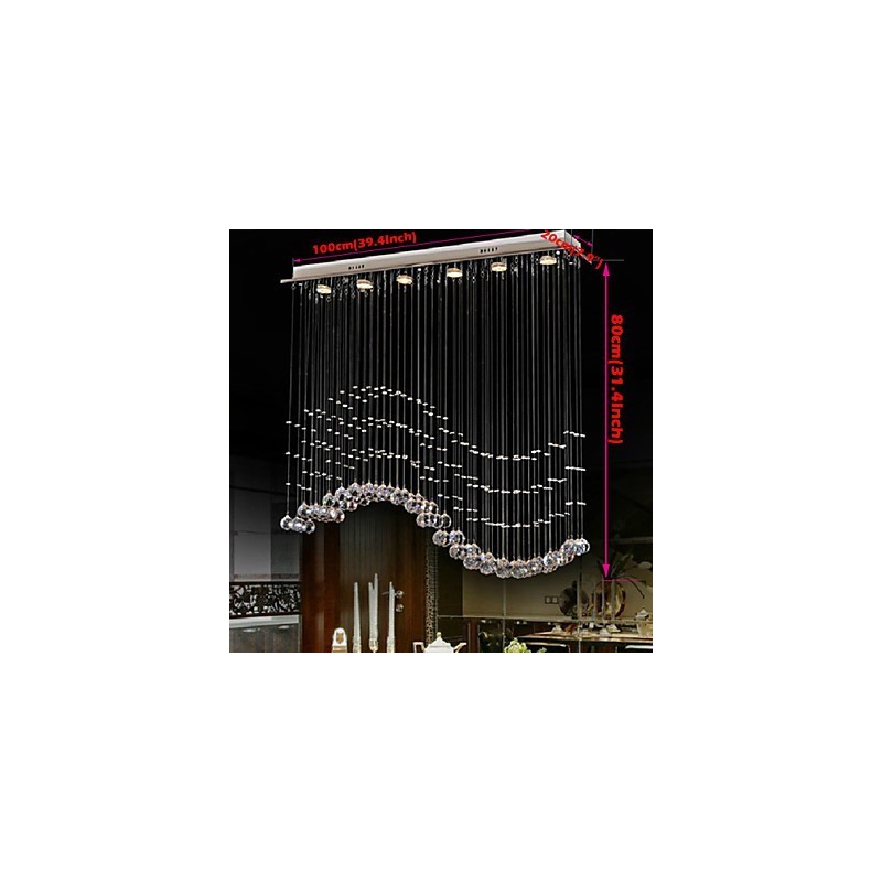 Pendant Light 6 Lights Modern Silver Canpoy Transparent Crystal Waves Ceiling Lighting Fixtures
