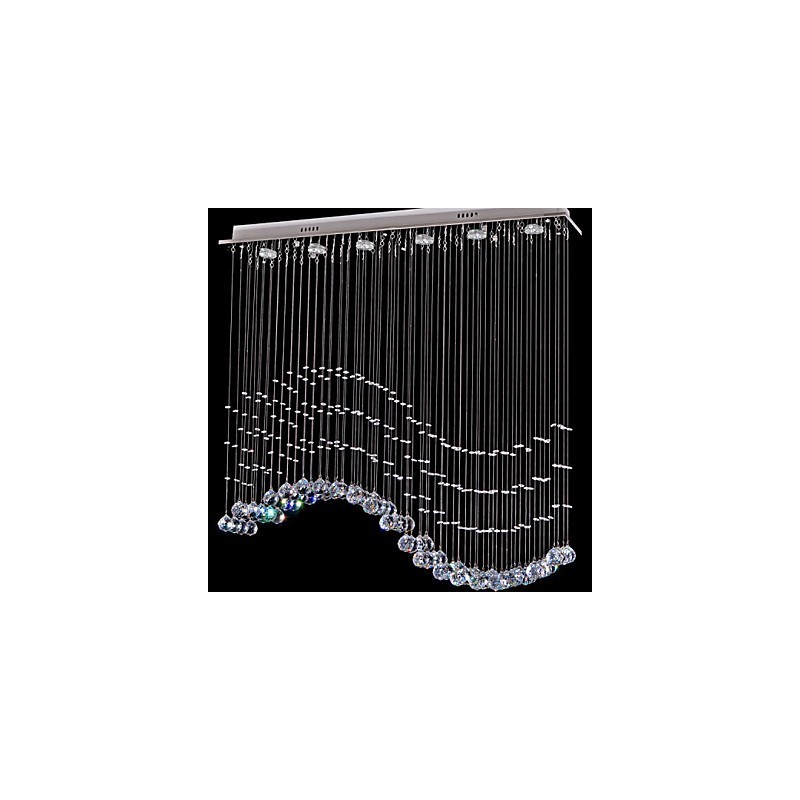 Pendant Light 6 Lights Modern Silver Canpoy Transparent Crystal Waves Ceiling Lighting Fixtures