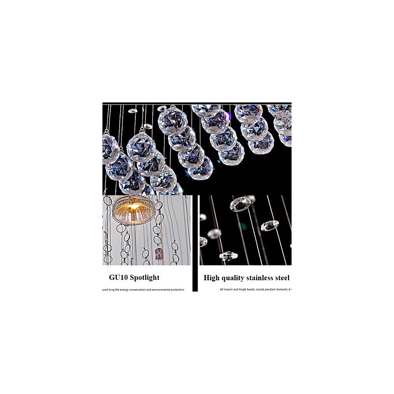 Pendant Light 6 Lights Modern Silver Canpoy Transparent Crystal Waves Ceiling Lighting Fixtures
