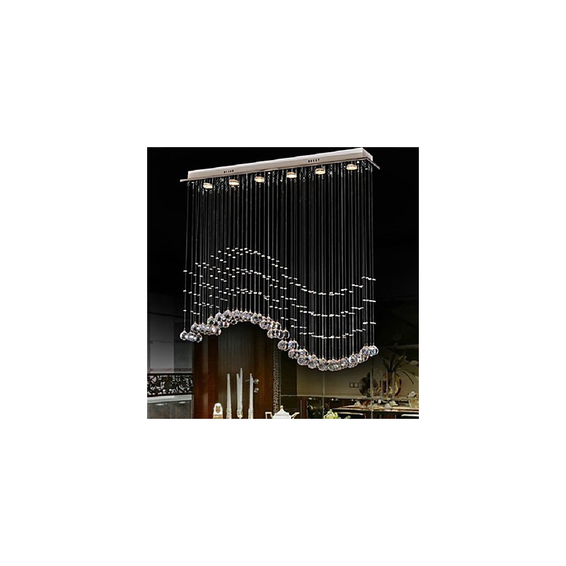 Pendant Light 6 Lights Modern Silver Canpoy Transparent Crystal Waves Ceiling Lighting Fixtures