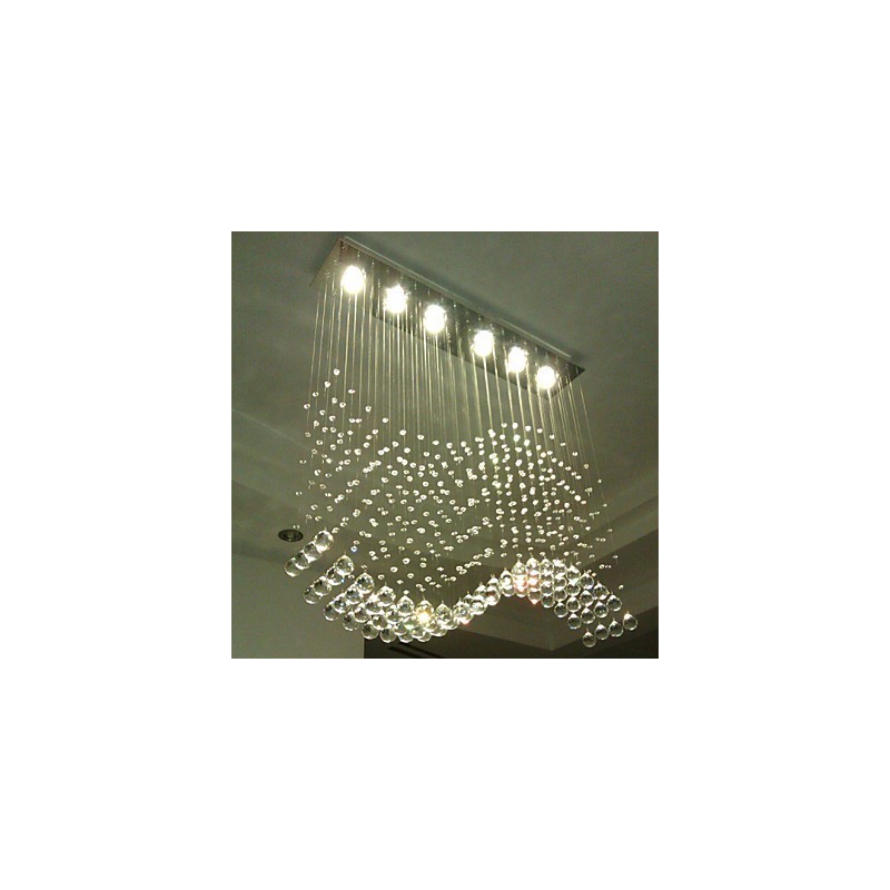 Pendant Light 6 Lights Modern Silver Canpoy Transparent Crystal Waves Ceiling Lighting Fixtures