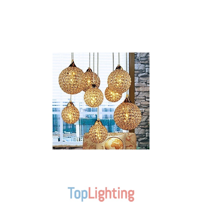Modern Contemporary Globe Crystal Electroplated Metal Pendant Light