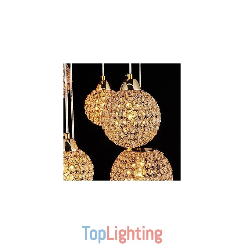 Modern Contemporary Globe Crystal Electroplated Metal Pendant Light
