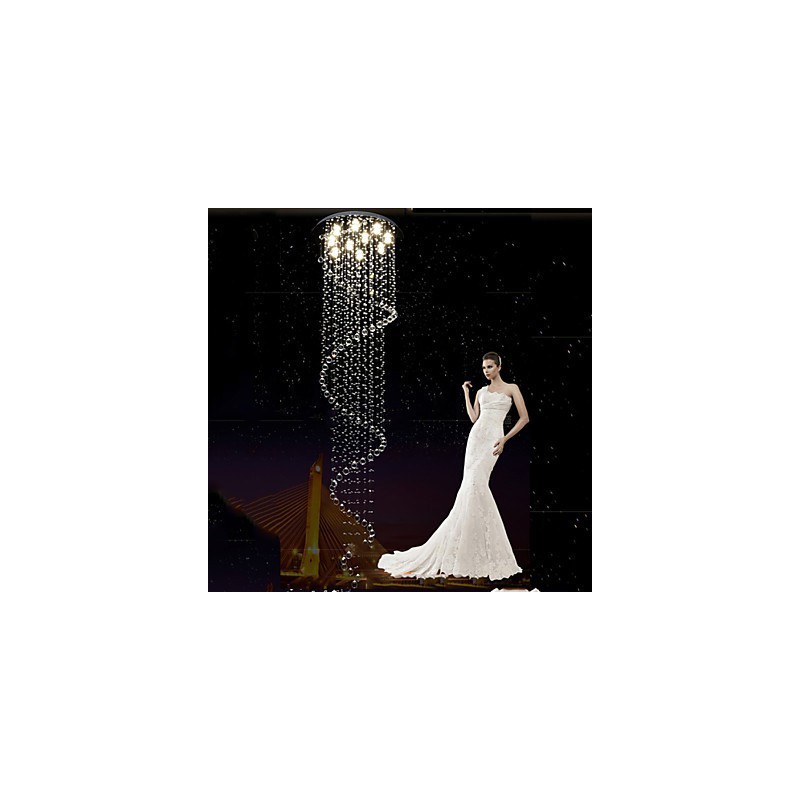 Modern Crystal Pendant Light Chandelier Lighting Lamps Fixtures with Single Spiral D70CM H250CM